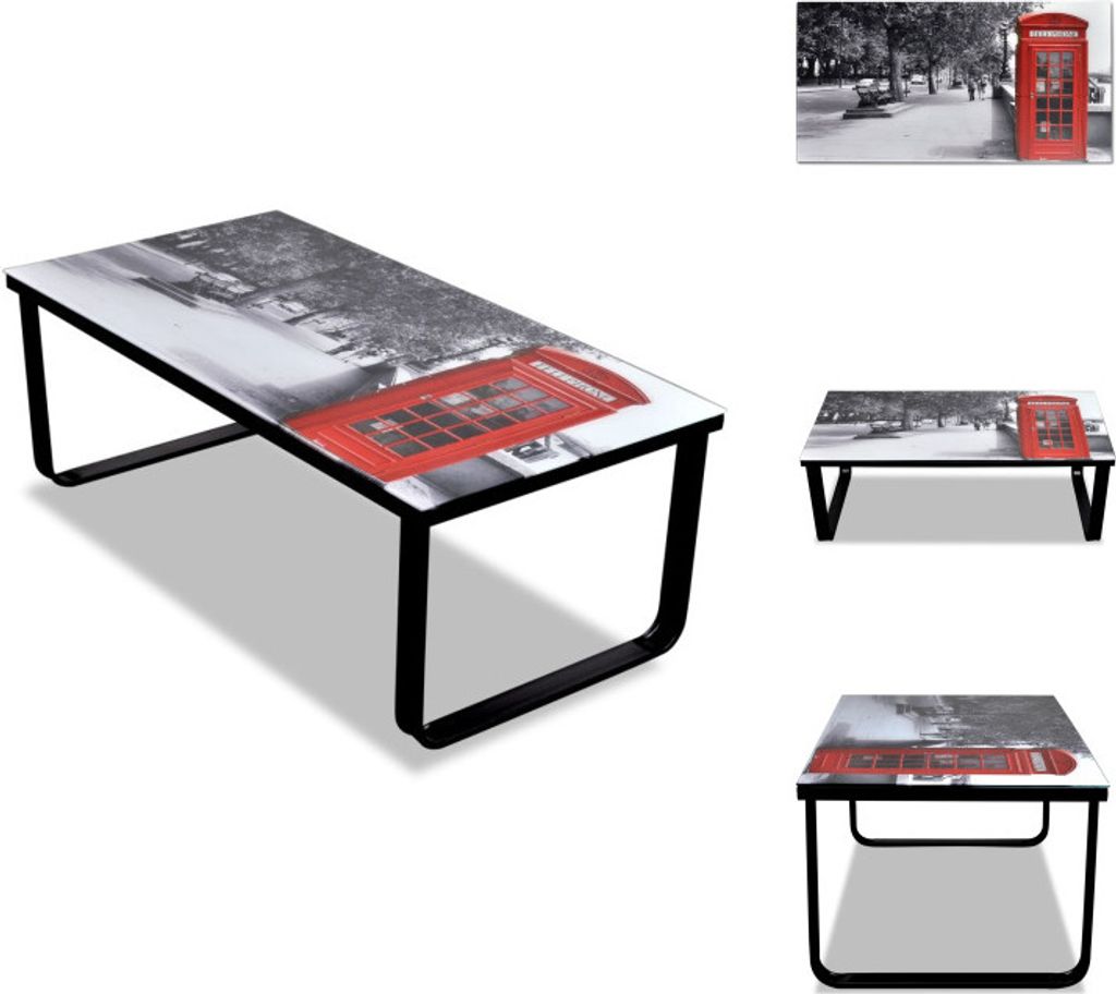 vidaXL Couchtisch mit Telefonzelle-Motiv Glasplatte - Couchtische