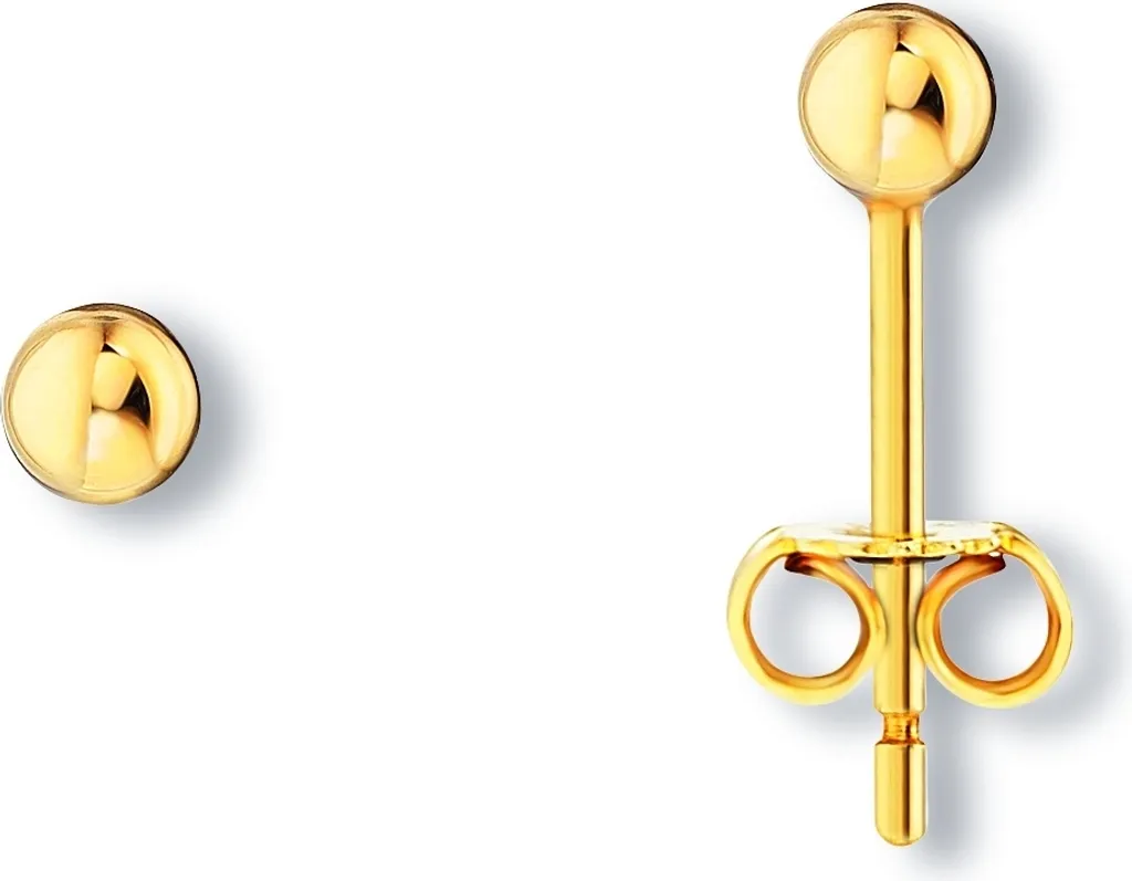 NKlaus Orecchini A Pallina In Oro Giallo 14K (585) - Coppia Da 3 Mm, Classici E Minimal