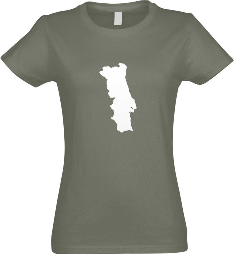 Kiwistar - T-Shirt tailliert - Damen - Olive - Portugal Umriss Kontur - mit Motiv Bedruckt - Funshirt Design - Sport - Freizeit - Damen - XXL