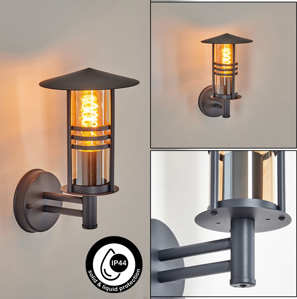 Latiano Industrial Außenwandlampe aus Edelstahl/Glas in Anthrazit/Bernstein
