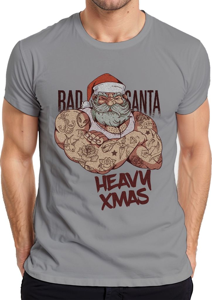 Heavy XMas Fitness Weihnachtsmann Gym Santa - Weihnachten Weihnachtsgeschenk Herren T-Shirt, Grau, L