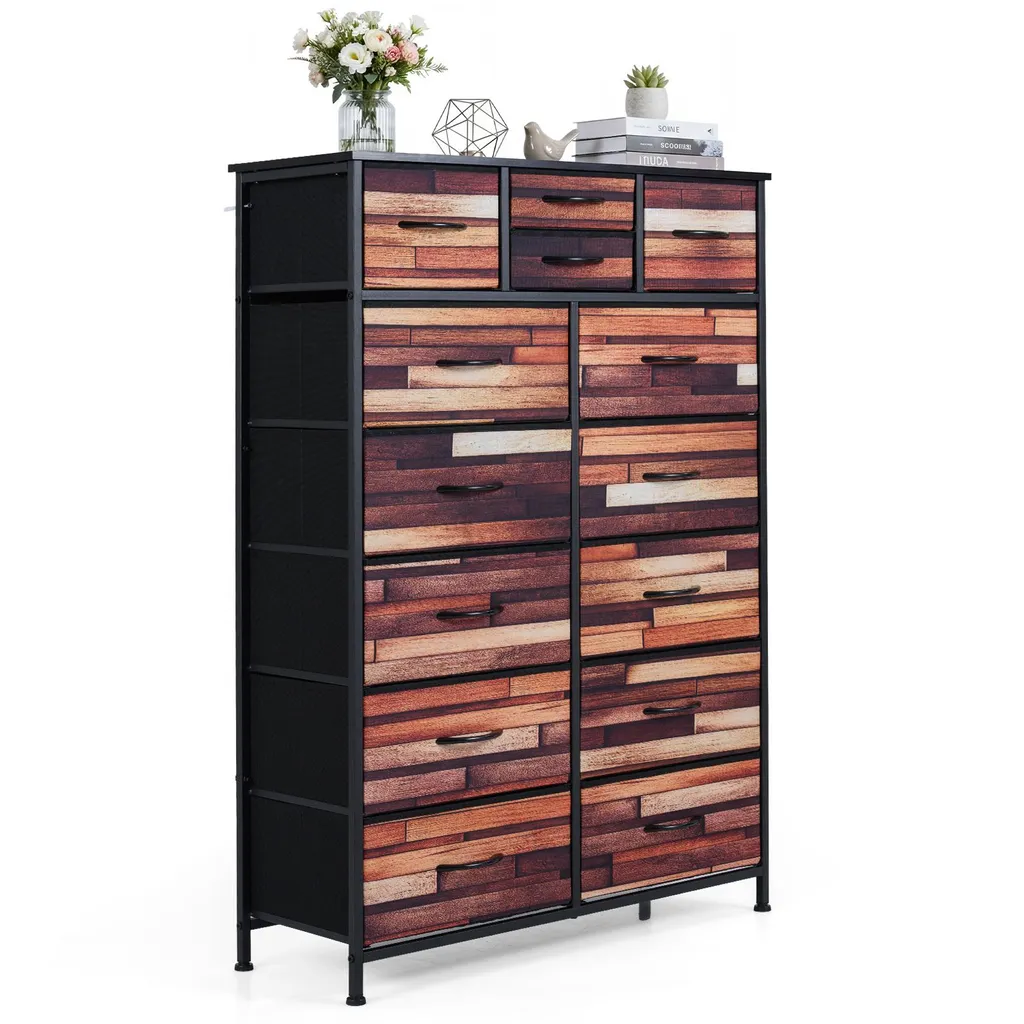 Commode à tiroirs avec façade en tissu et structure bois COSTWAY