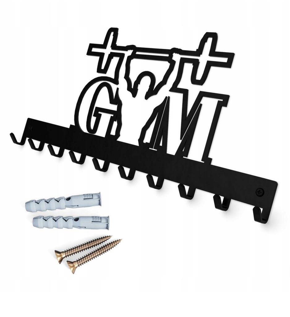 Wand-Schlüssel- und Kleiderhaken "GYM", 10 Haken, Wand-Organizer