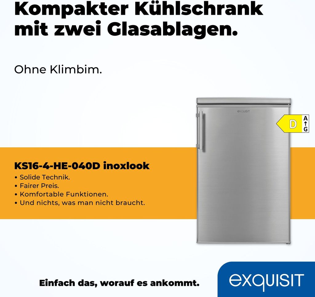 Exquisit Kühlschrank KS16-4-HE-040D inoxlook | Standgerät | Produktbild 2