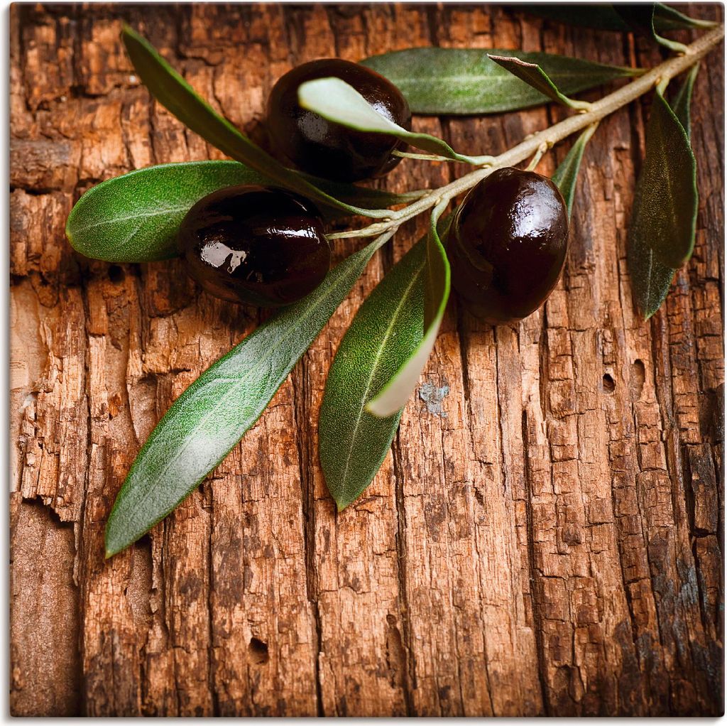 ARTland Leinwandbild Oliven vor einem Holzhintergrund Größe: 30x30 cm