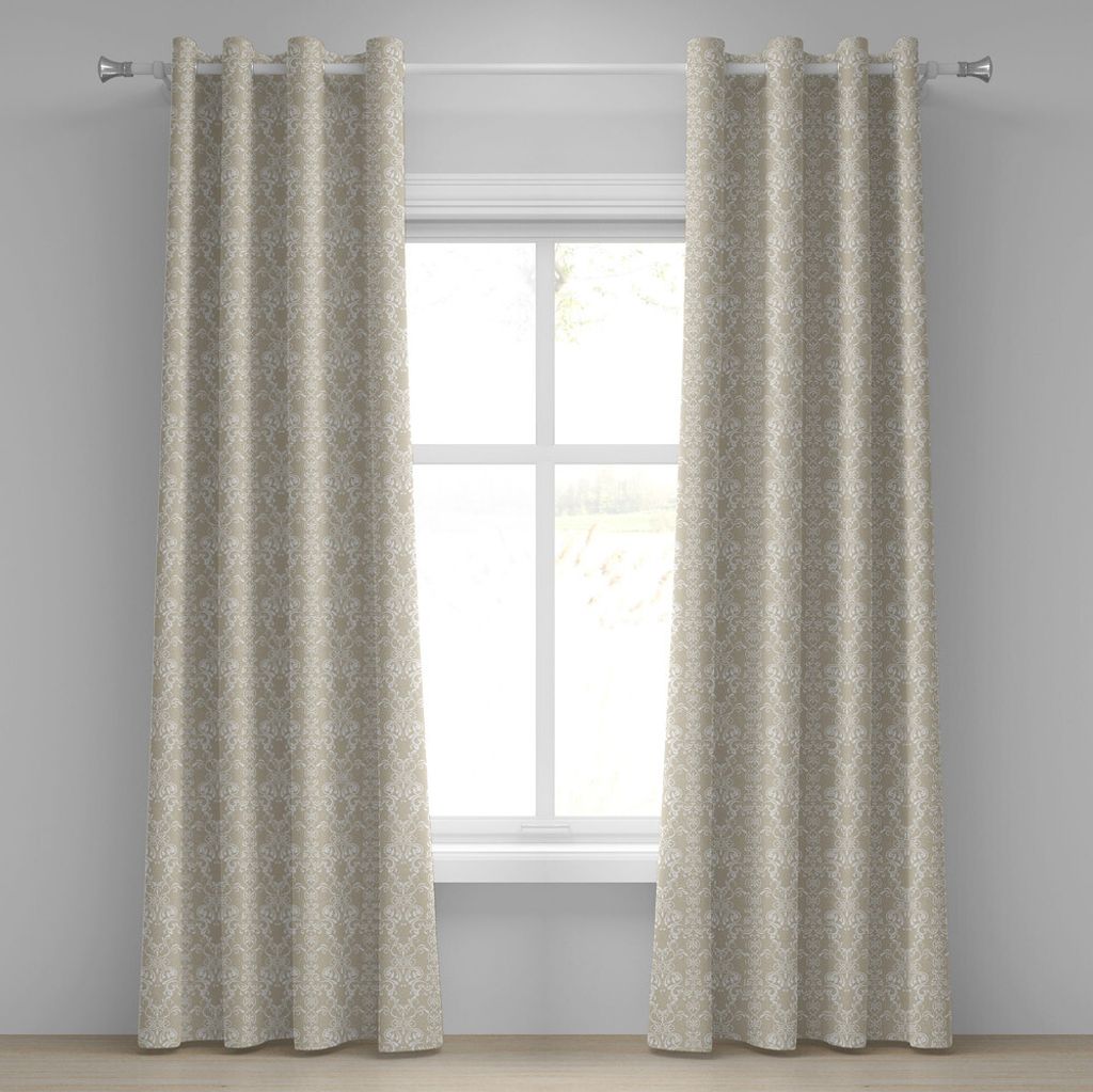 ABAKUHAUS Beige Ösenvorhang, Lace inspirierte Blumenarrangement traditionelle Laub Muster verzierten romantischen Design, Dekorative 2-Panel-Fenst...