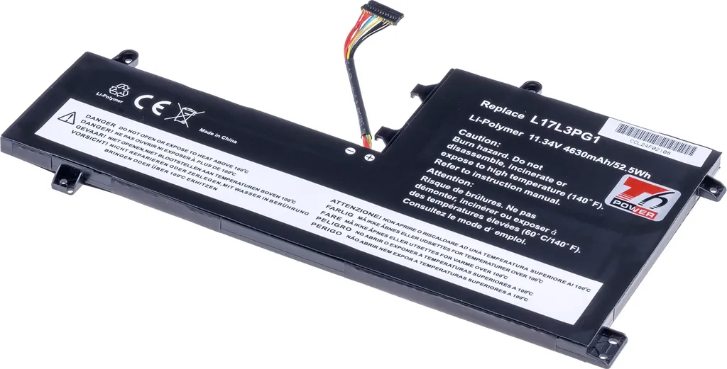 Batteria T6 Power per laptop Lenovo, numero di parte SB10W69448, Li-Poly, 11,34 V, 4630 mAh (52 Wh), nero