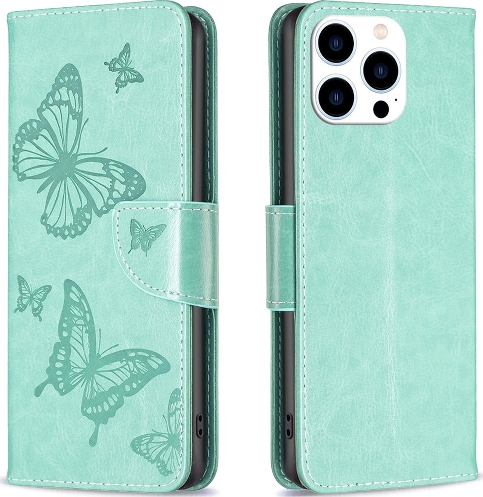Mobigear Butterfly iPhone 15 Pro Hülle Klapphülle Geldbörse - Grün