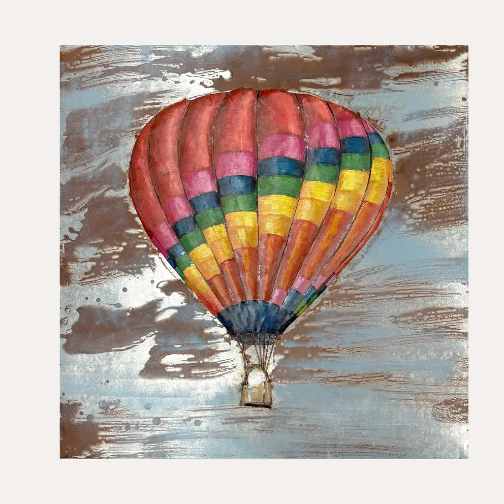 Tableau en fer montgolfière multicolore en relief 3D pour salon moderne
