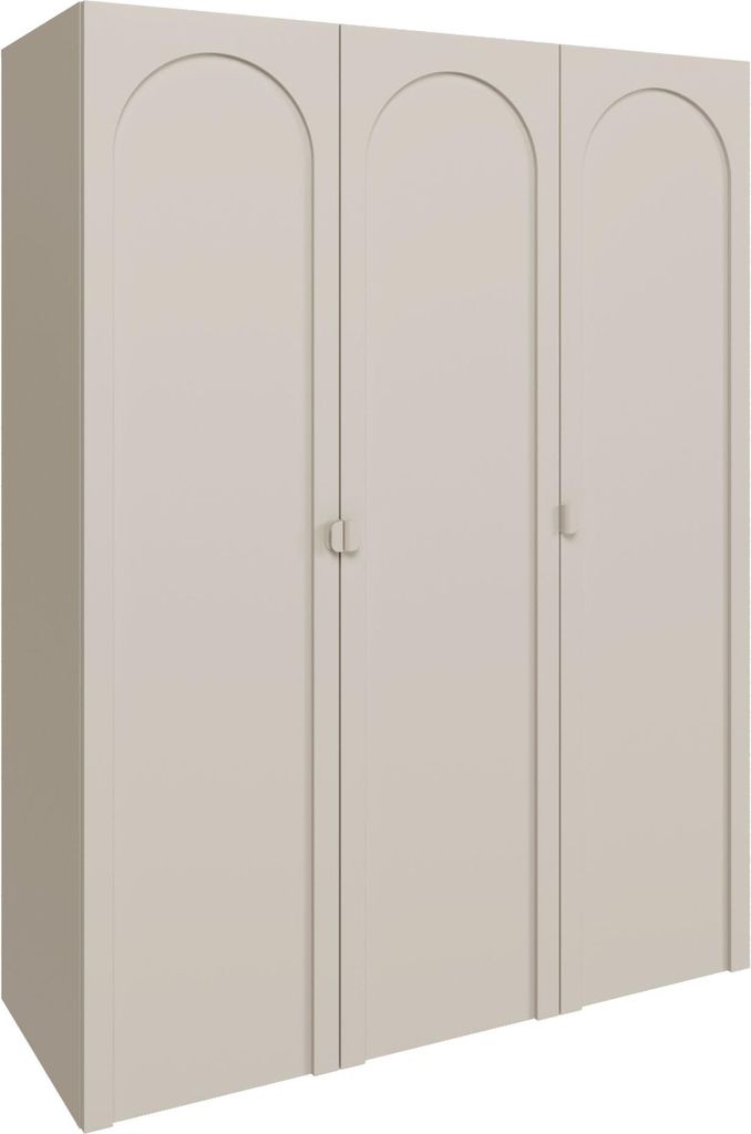 A three-door wardrobe with arched tops.