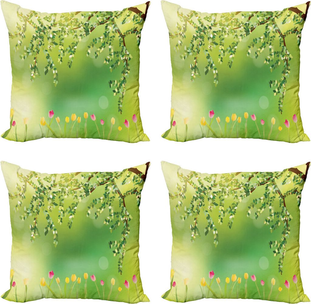 ABAKUHAUS Tulpe Kissenbezug Set (4 Stück), Bunte Tulpen Baum, Moderner Doppelseitiger Digitaldruck, 50 cm x 50 cm, Mehrfarbig