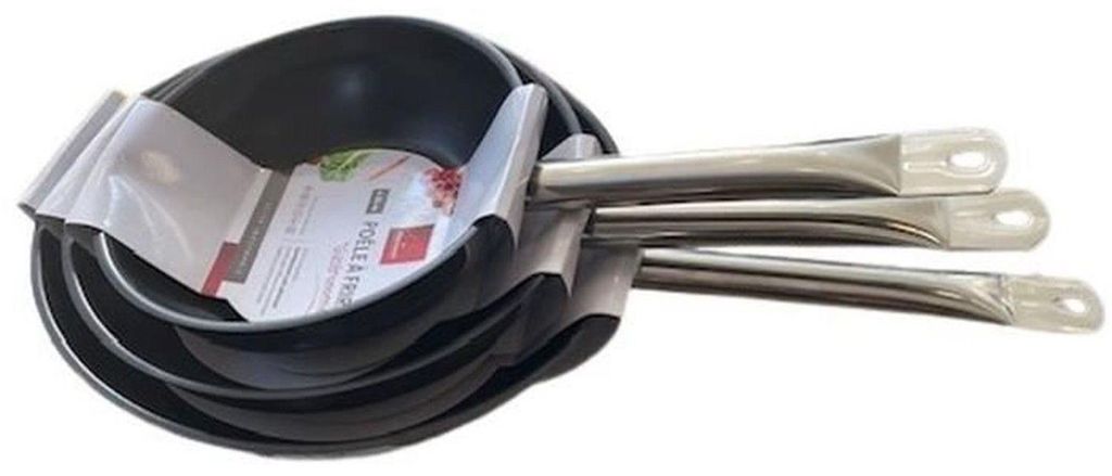 3 Gastronomie-Bratpfannen – 20 / 24 / 28 cm – Edelstahl