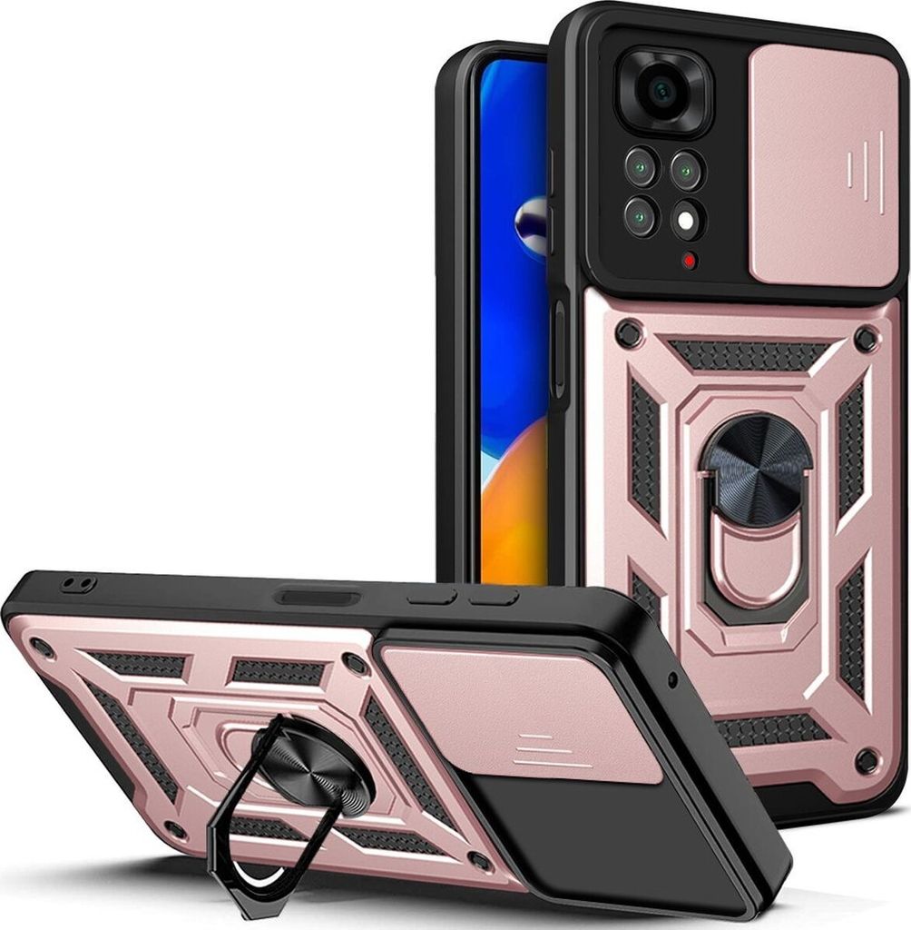 Mobigear Armor Ring Cam Slide Xiaomi Redmi Note 11 4G Hülle Hardcase Backcover Stoßfest mit Ringhalter und Kamera Slider - Roségold
