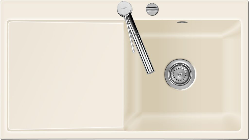 Flächenbündige Spüle MERA 90 Jasmin mit Becken rechts und Excenterbedienung