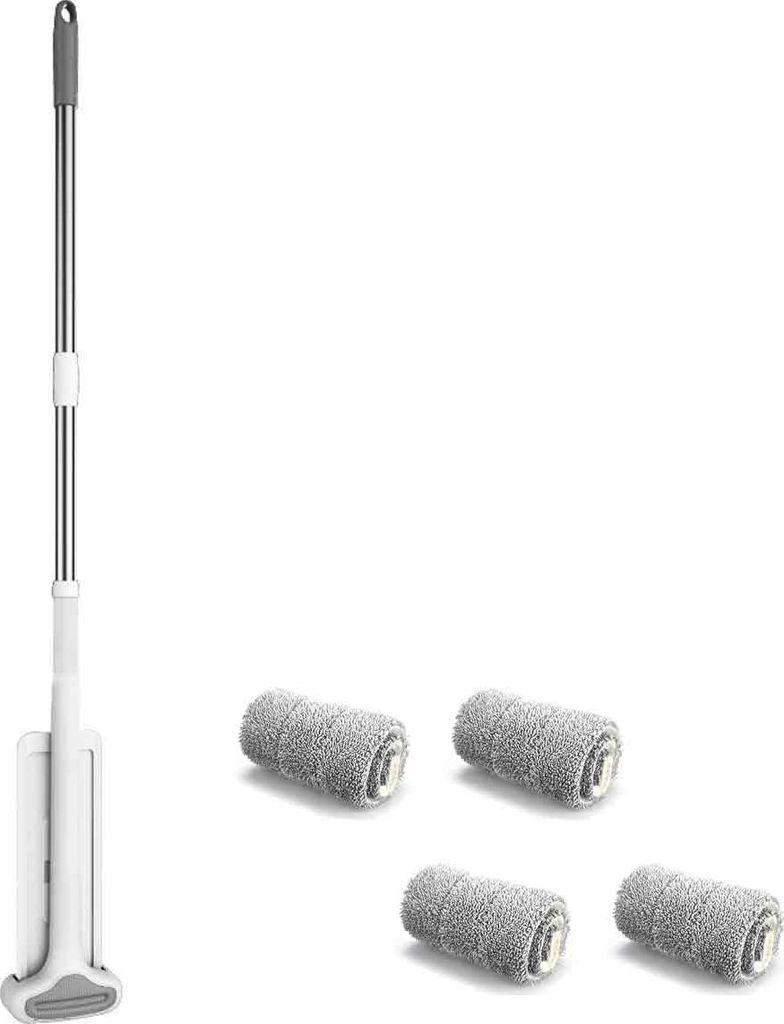Mikrofaser-Bodenwischer, Flachwischer für die Wandreinigung, Staubwischer mit 4 waschbaren Pads für Zuhause, langer Stiel, 50 Zoll, Grau