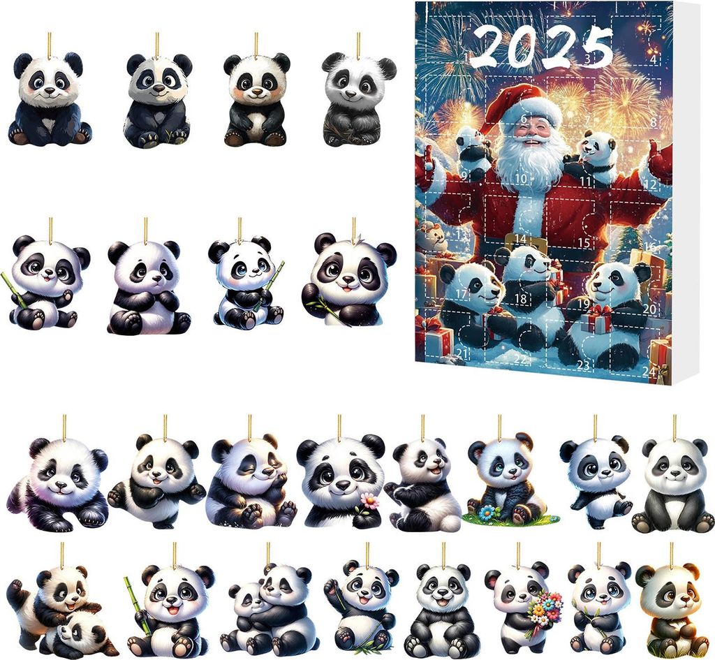 Weihnachts-Adventskalender 2025 Panda Cartoon 2D Acryl Panda Anhänger Countdown Kalender Multifunktionale Heimdekorationen F