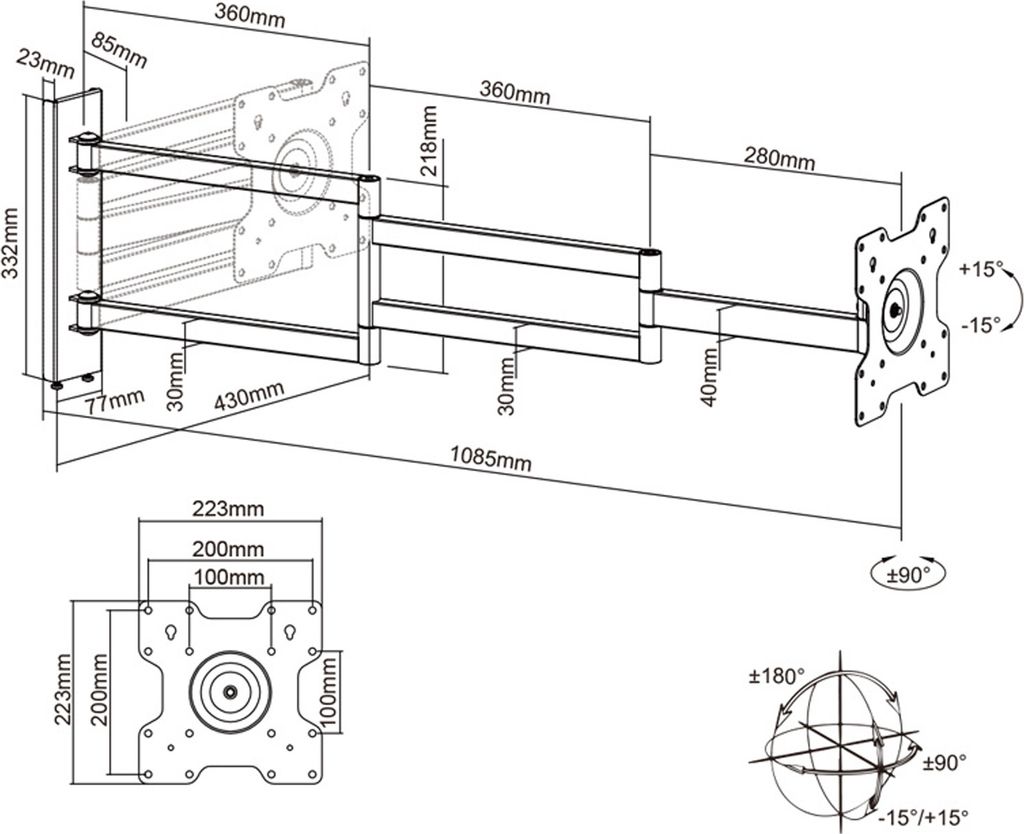 DQ Rotate XL 98,5 Cm Schwarz TV Wandhalterung Ab 99 Produktbild-Vorschau 8