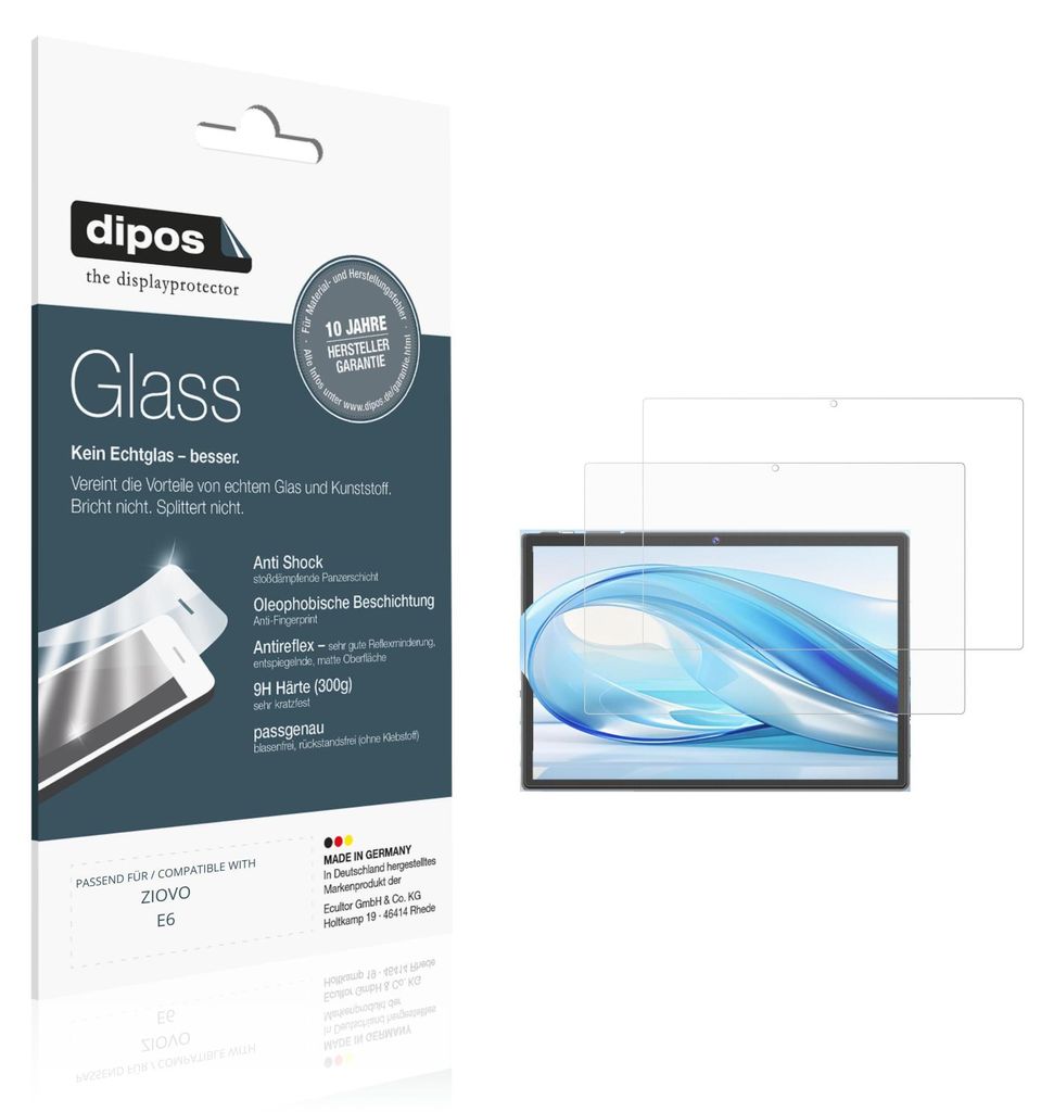 2x Schutzfolie für ZIOVO E6 matt - Anti-Shock 9H Folie dipos Glass Kunststoffglas