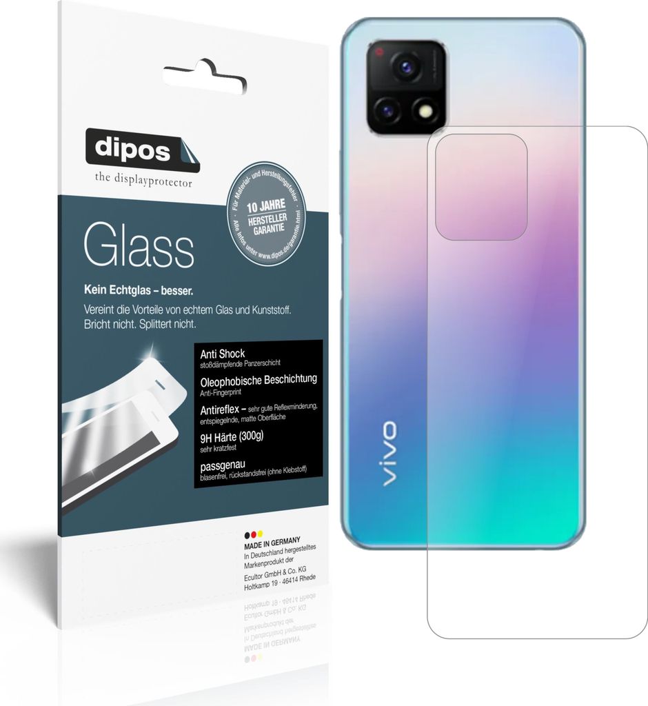 1x Schutzfolie für Vivo Y32 Rückseite matt - Anti-Shock 9H Folie dipos Glass Kunststoffglas
