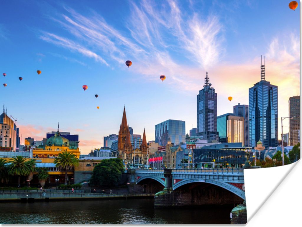MuchoWow Poster Skyline - Ballon - Stadt 40x30 cm - Plakate für die Wände - Poster Wohnzimmer