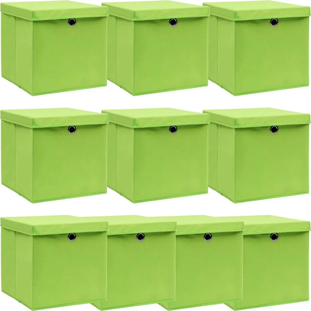 Panier de Rangement pour Étagère Vert en Tissu avec Couvercle 32 cm x 10