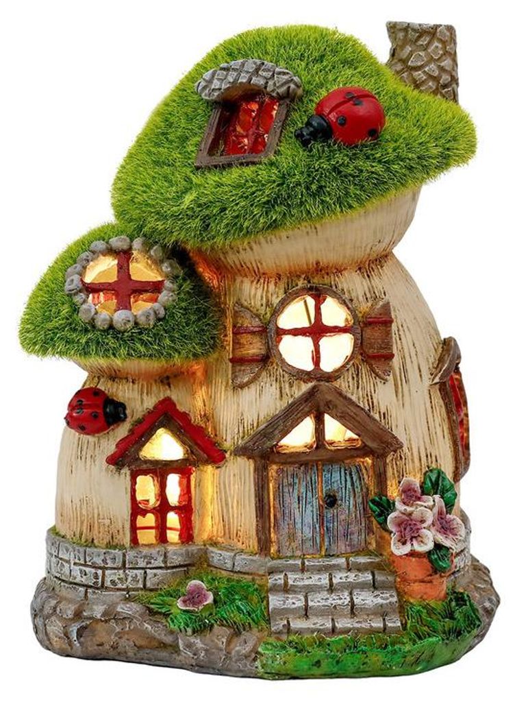 Solar Feenhaus Pilz Gartendeko aus Kunstharz, handbemalt, Produktbild 