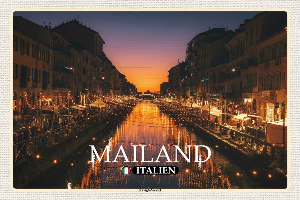 vianmo Holzschild 12x18 cm Mailand Italien Navigli-Viertel Bildmotiv Reisemotiv Abenteuer Reisen