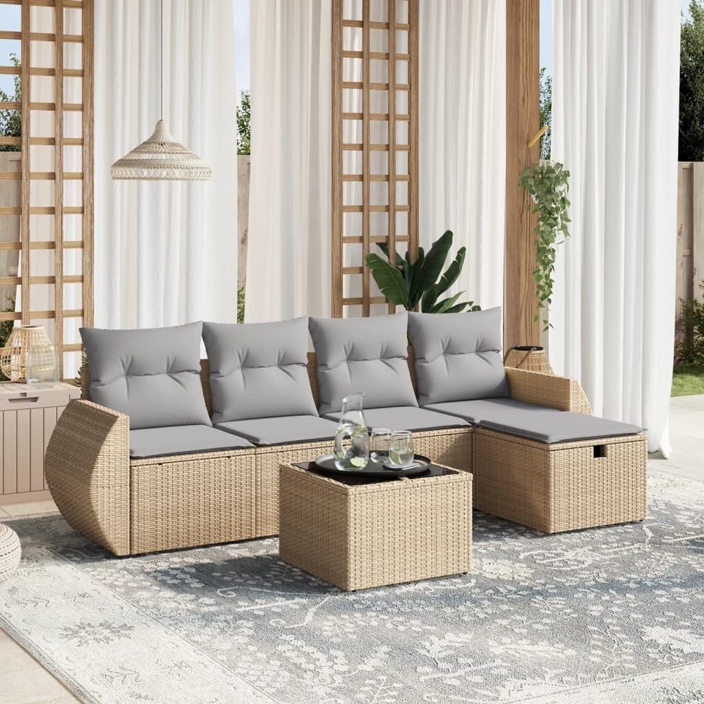 Maison Exclusive - 6-tlg. Garten-Sofagarnitur mit Kissen Beige Poly Rattan