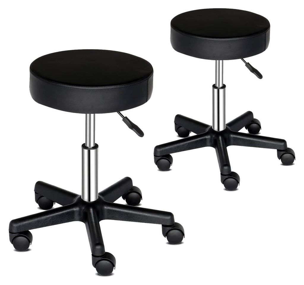 2er Set Rollhocker Höhenverstellbar 360° Drehbar für Büro, Salon, Massage, Spa