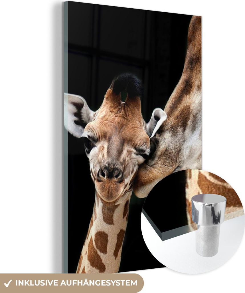 MuchoWow Glasbilder - Bilder auf Wandbild - Foto auf Glas Giraffe - Tiere - Schwarz - Porträt - Tiere 20x30 cm Wanddekoration aus Glas - Acrylglas...
