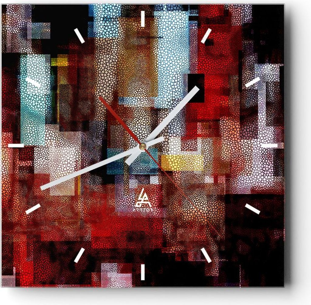 Wanduhr - Quadrat - Glasuhr - Abstraktion modern - 30x30cm - Schleichendes Uhrwerk - Lautlos - zum Aufhängen bereit - Dekoration Modern - Wanddeko...