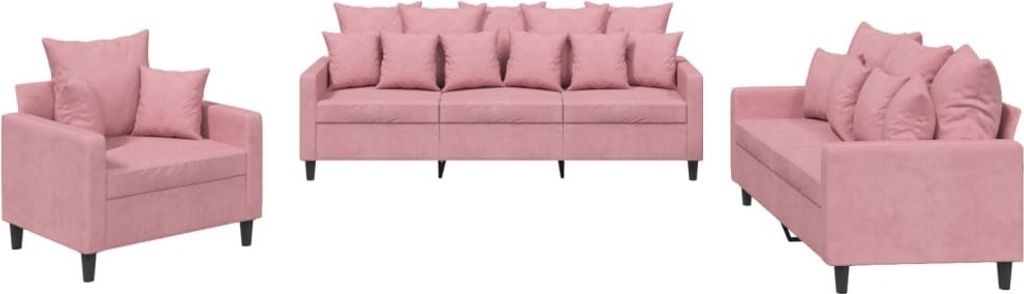 3-tlg. Sofagarnitur mit Kissen Rosa Samt