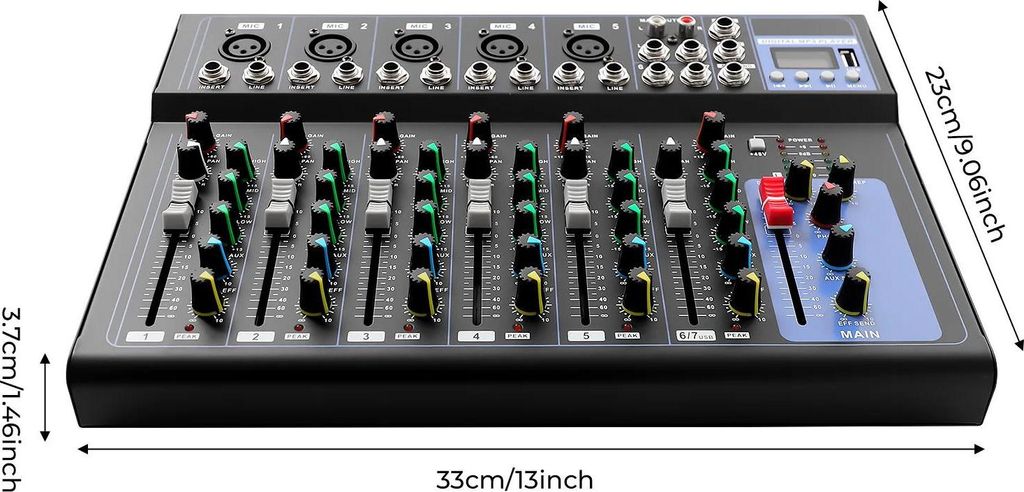 Audiomischpult - DJ-Mixer 7-Kanal - Heim-Karaoke/KTV, Musikaufnahme, Webcasting/Livestream - Schwarz
