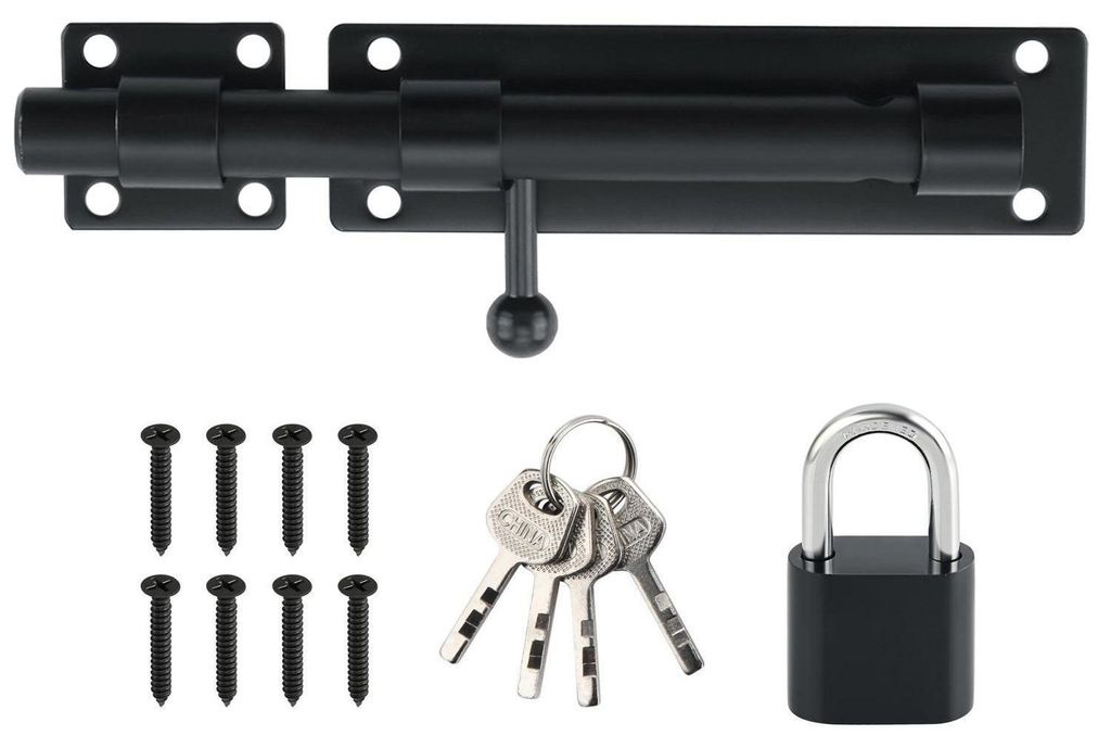 Schuifgrendel met slotgat, roestvrij staal, zwart, 180 mm Productafbeelding 