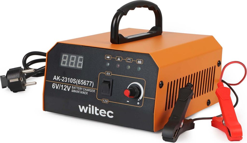 Wiltec Ladegerät 6-12 V, Batterieladegerät mit variabler Stromstärke 3–10A, 10-150 Ah für Autobatterie Kfz und Motorrad, intelligenter Lader ...