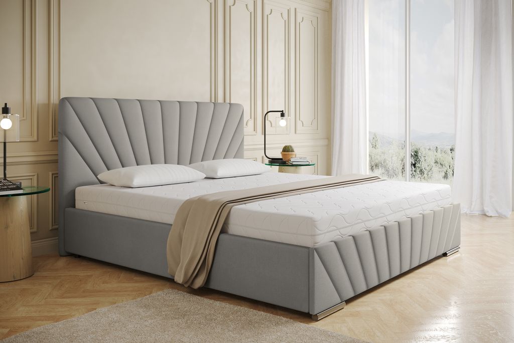 Polsterbett RAY - Komfortbett mit Stauraum, Doppelbett, Hellgrau, 180x200cm, Taschenfederkernmatratze, H3
