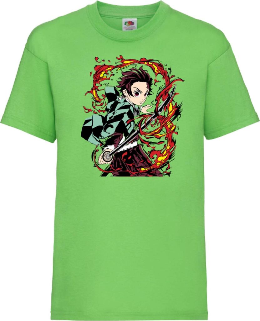 Kinder T-Shirt Japan Animation Manga Anime Comics Demon Anime Slayer Tanjiro Kamado 07 Var-019, 7-8 Jahr - 128 / Lime