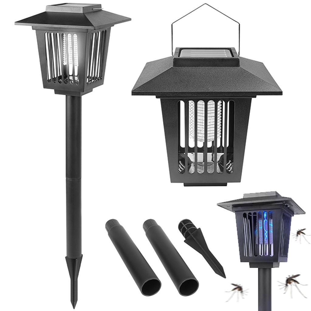 LED Solar Gartenleuchte 58cm 6500K Kaltweiß 10lm 0.06W 360° IP44 Erdspieß Insektenvernichter Schwarz