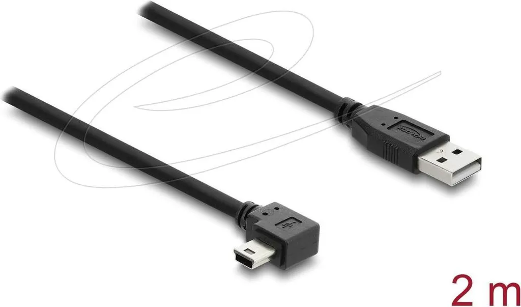 Cavo USB 2.0 tipo A a mini-B, angolato a destra, 2 m, nero