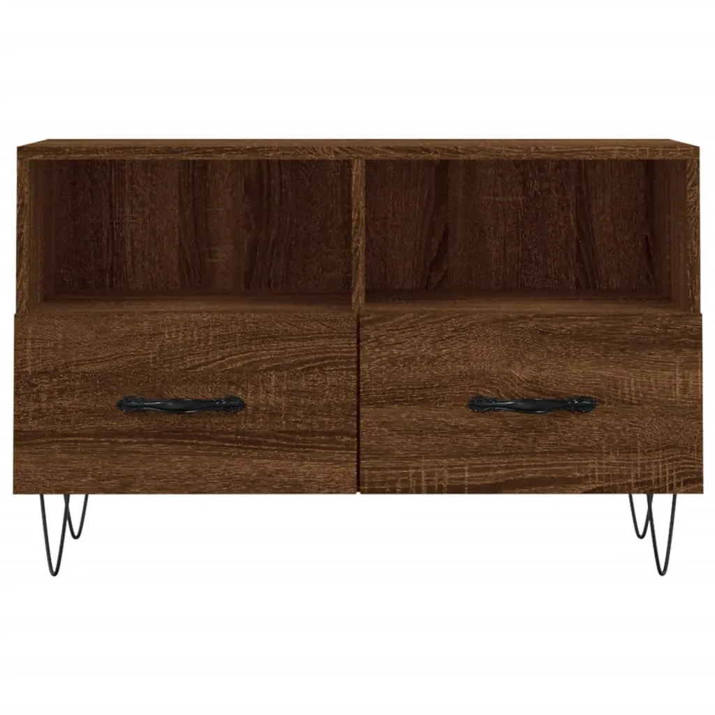 Support TV 80 cm brun chêne pour salon et chambre - Design compact