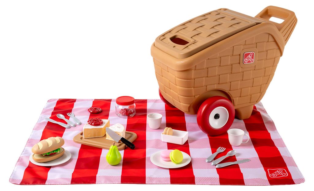 Step2 My First Picnic Basket Spielzeug Picknickset | Picknickkorb mit Rollen und Griff - Inklusive 30-teiligem Zubehörset / Picknickdecke - ab 1,5...