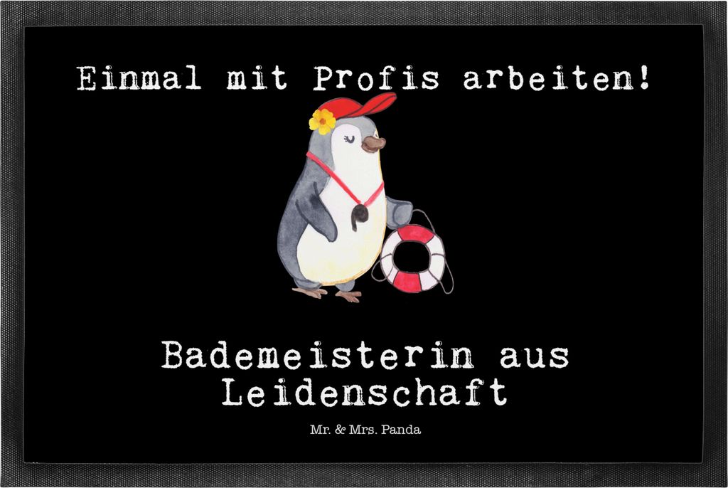 Mr. & Mrs. Panda Türmatte Bademeisterin Leidenschaft 40 x 60 cm - Schwarz - Geschenk, Schwimmbad, Schmutzfangmatte, fußmatte, Schmutzmatte, Fussm...