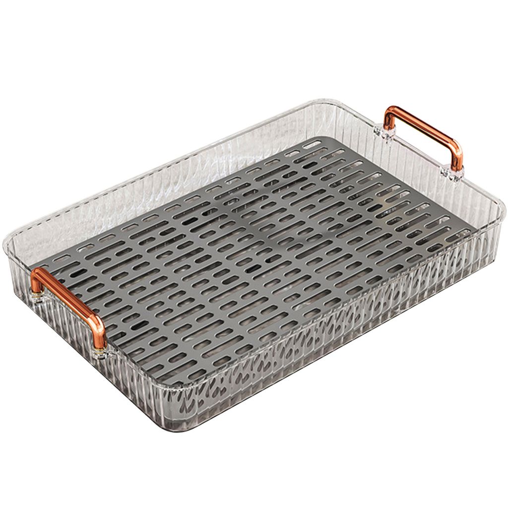 Doppellagige, rechteckige Abtropfschale mit großem Fassungsvermögen und Griff für große Tassen, mit Wasserablauf, für das Wohnzimmer, Weiß