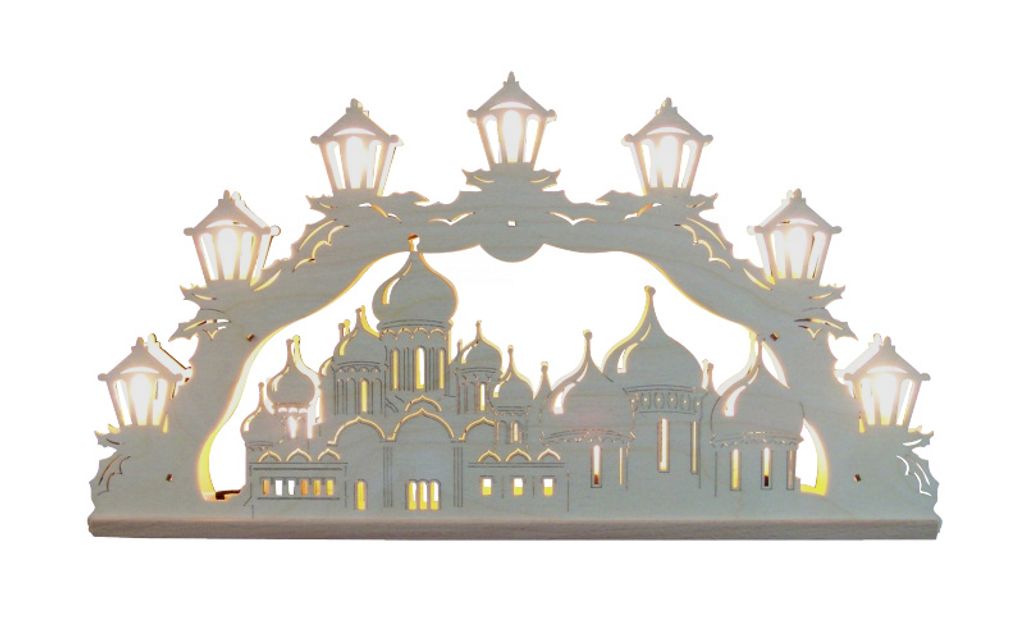 Lichterbogen - Basilika mit Zwiebeltürme, 55cm, Original Erzgebirge