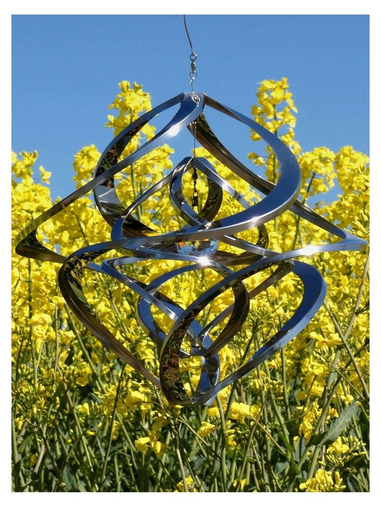 Edelstahlwindspiel mit 4 cm Kristall - Winddancer Double-Twister Gartendekoration - 40 cm