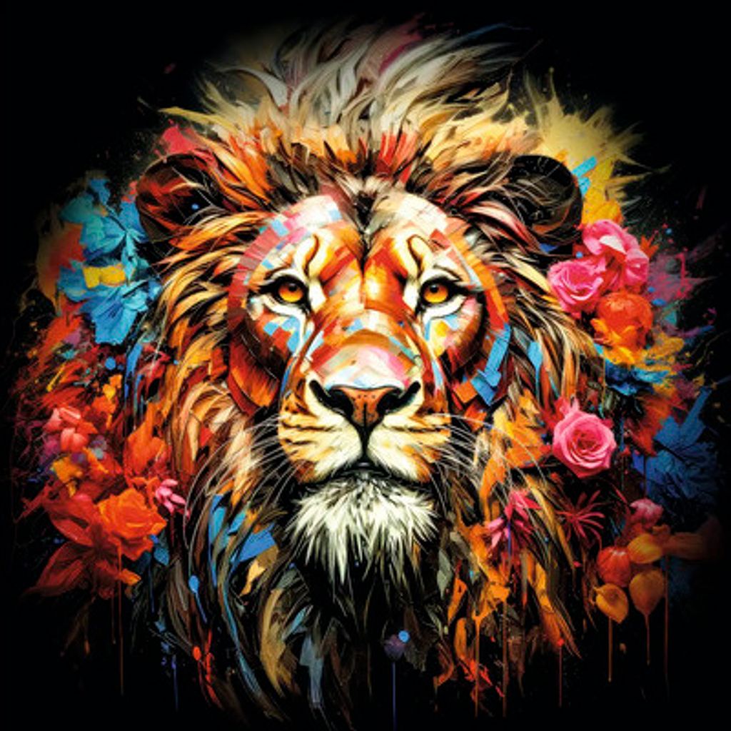 Glasbild Colorful Lion Head I 30x30 cm