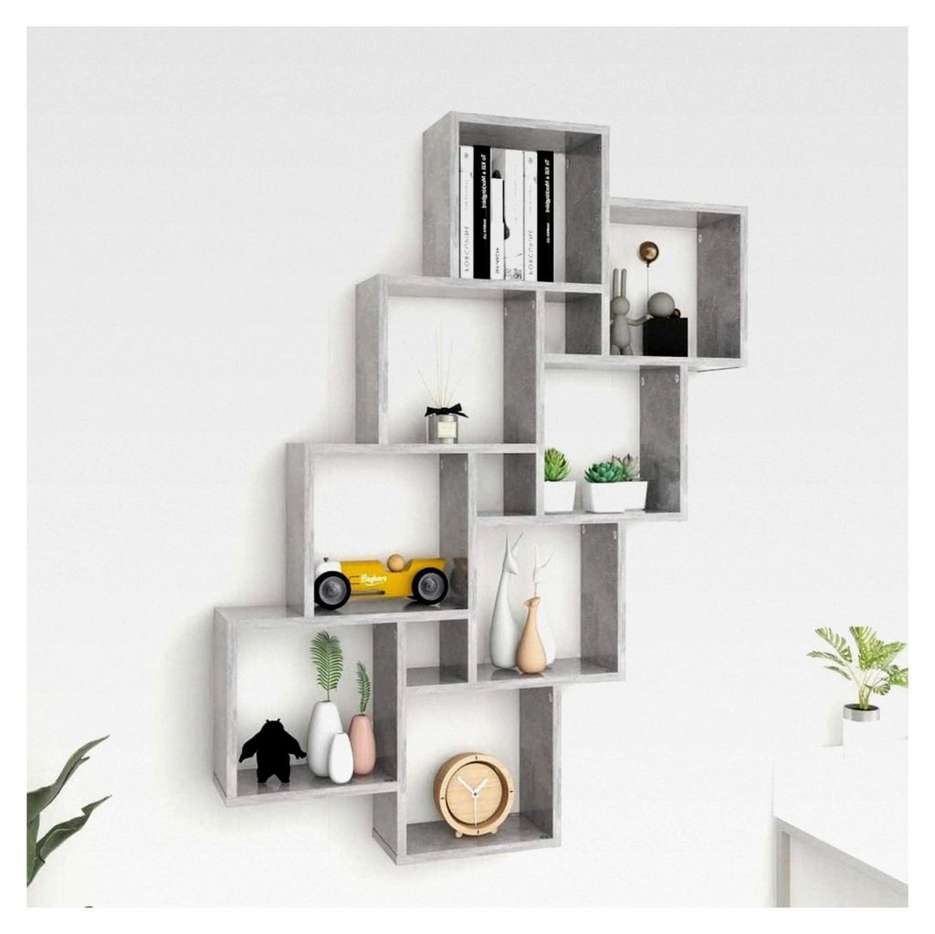 Wandregal Würfelregal Betongrau 90x15x119 cm Holzwerkstoff