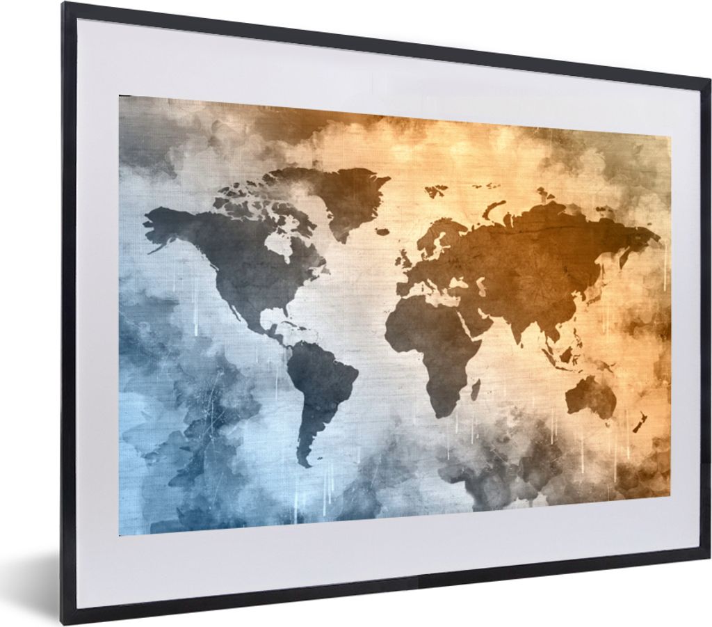 MuchoWow MuchoWow Gerahmtes Poster Weltkarte - Farben - Abstrakt 60x40 cm - Poster mit zchwarzem Bilderrahmen - Schlafzimmer - Plakat in Rahmen...