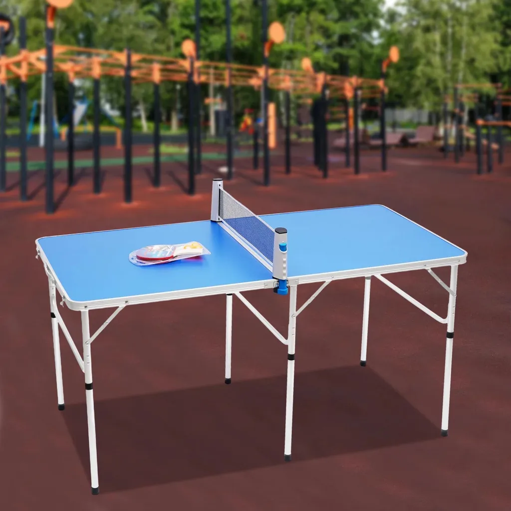 Mini Table de Tennis de Table Extérieure - Plateau Bleu MDF et Aluminium - 5