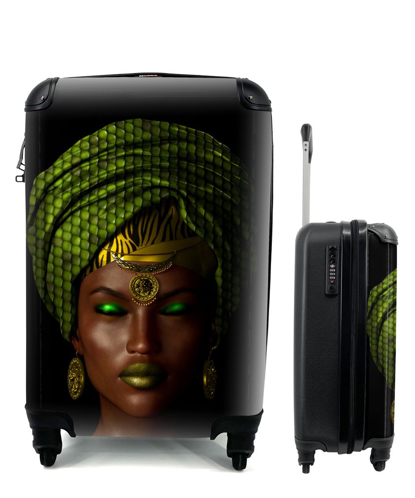 MuchoWow Koffer Handgepäck Trolley Rollkoffer Kleine Reisekoffer mit 4 Rollen - Frauen - Accessoires - Grün - Cabin Size < 55x40x23 cm & 55x40x...